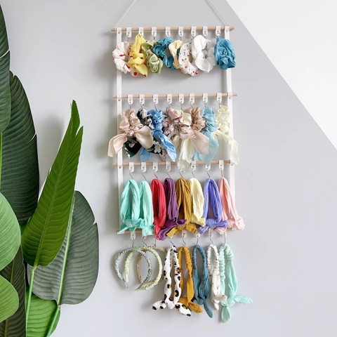Haaraccessoires Organizer Wandmontiert PU Leder Holz Hängeregal Für Haargummis Stirnbänder Spangen Display