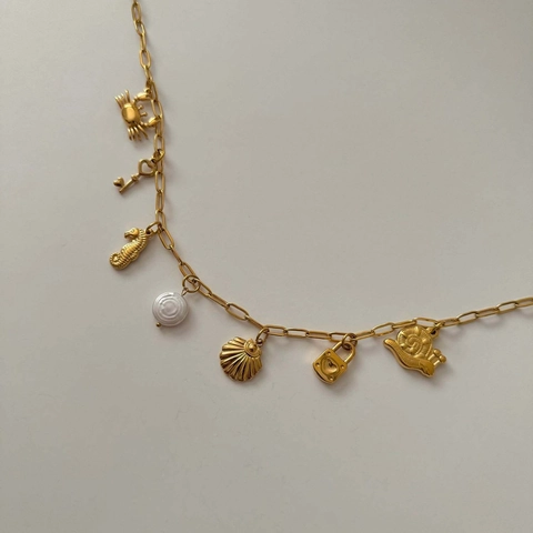 Zomer Strand Zeester Conch Schelp Hanger Ketting Roestvrij Staal 18K Verguld Retro Sieraden Voor Vrouwen