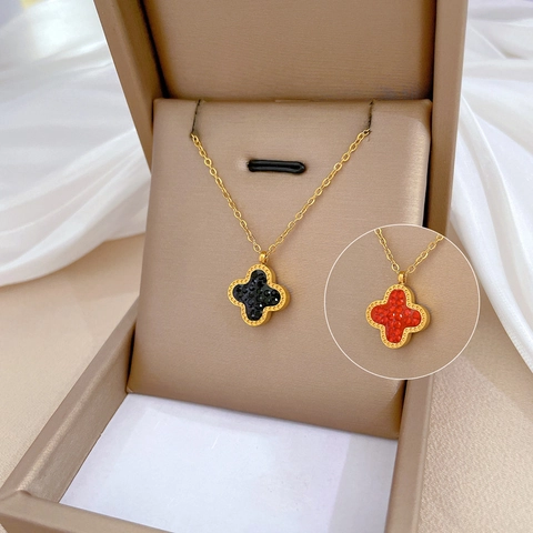 Hanger Ketting Titanium Staal Verguld Dubbelzijdig Klavertje Vier Minimalistische Sieraden Voor Dames