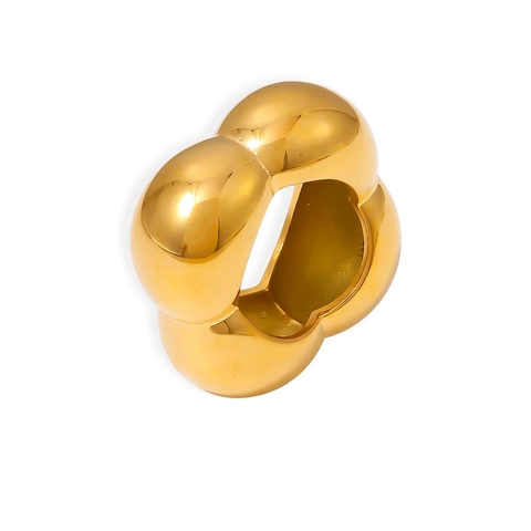 Chunky Puffy Ring Hollow Flower Geometric High Polished 18K Gold Plated Stainless Steel Fashion Jewelry For Women