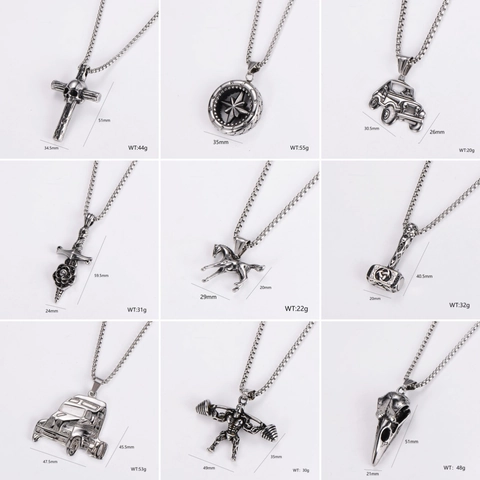 Hip Hop Anhänger Halskette 304 Edelstahl Punk Wikinger Gothic Schmuck Für Herren Damen Thors Hammer Schädel Kreuz Auto Pferd