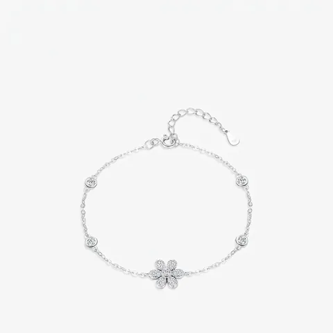 Pulsera De Flor De Plata De Ley 925 Con Circonita Brillante Joyería Elegante Para Mujer