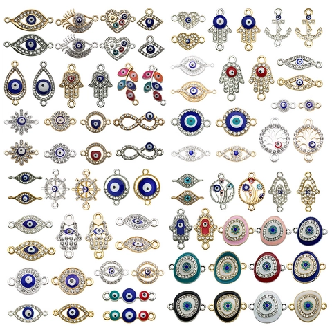 Böser Blick Hamsa Hand Mix Stil Anhänger Legierung Emaille Strass Verbinder Für DIY Schmuckherstellung Halskette Basteln
