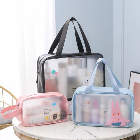 Make-Up Tasche Wasserdicht PVC PU Transparent Tragbar Reise Toilettenartikel Organisator Süßes Cartoon Muster Damen