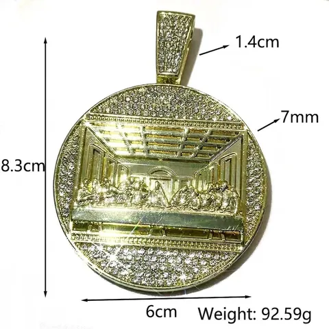 Collar Con Colgante Iced Out Strass La Última Cena Relieve Aleación Cadena Cubana Joyería Hip Hop