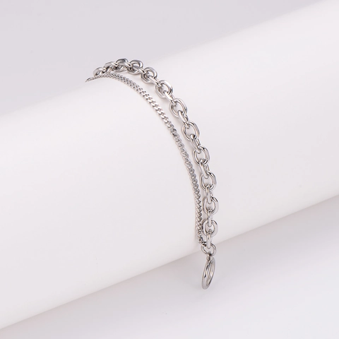 Bracciale A Catena A Doppio Strato Acciaio Inossidabile 304 Chiusura A Gancio OT Hip Hop Punk Gioielli Minimalisti Per Uomo Donna