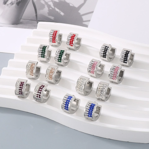 Edelstahl Hoop Ohrringe Bunte Strass Eingesetzt Mode Schmuck Unisex Ohr Schnallen Glänzende Zirkonia