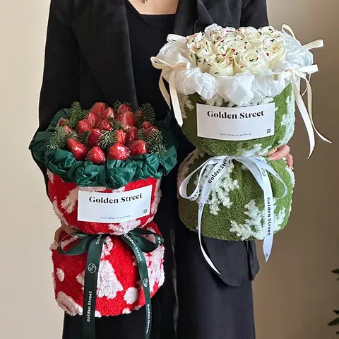 Tessuto Confezione Regalo Natale Peluche Lana Agnello Motivo Fiocco Neve Babbo Natale Bouquet Fiori DIY Materiale