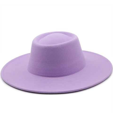 Retro Wide Brim Boater Hat Flat Top Solid Color Polyester Felt Fedora For Men Women Fashion Outdoor Autumn Winter
