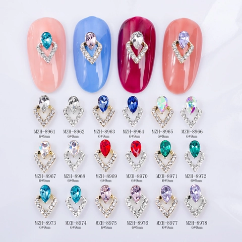 Alloy Rhinestone Nail Art Charms Heart Water Drop Shaped Hollow Out Colorful 3D Nail Decorations For Manicure DIY
