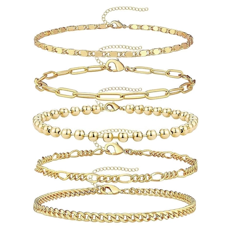 Metal Chain Bracelet Jewelry With Paperclip Cuban Bead Figaro Flat Link For Women Fashion Trendy Adjustable