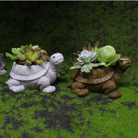 Resin Turtle Succulent Planter Animal Shaped Flower Pot Tortoise Garden Decor Micro Landscape Desktop Ornament