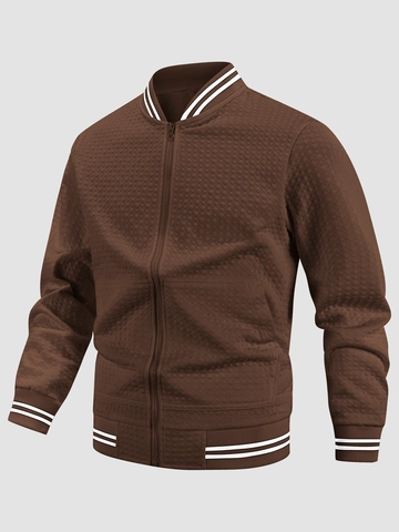 Heren Bomberjack Gewatteerd Ruitpatroon Textuur Baseballkraag Gestreepte Ribboorden Ritssluiting Casual Outerwear