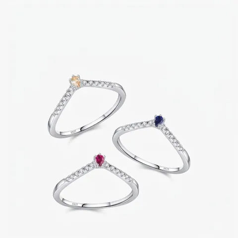 925 Sterling Silber Ring Birnenschliff Bunter Zirkonia Chevron V Form Stapelbar Minimalistischer Modeschmuck Für Damen
