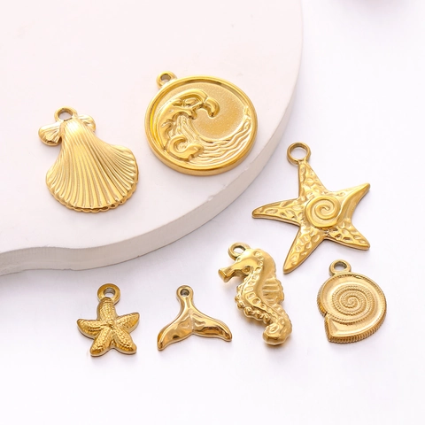 304 Stainless Steel Ocean Theme Marine Life Charms Starfish Seahorse Shell Pendants For DIY Jewelry Making Accessories
