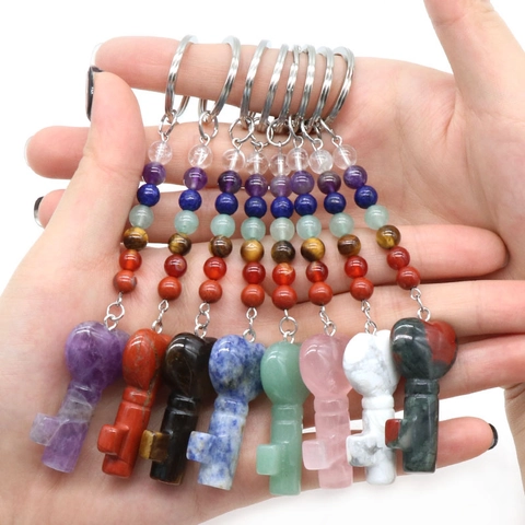 Portachiavi A Forma Di Chiave A Cuore In Pietra Naturale Con 7 Perle Chakra Ciondolo In Cristallo Curativo Gioiello