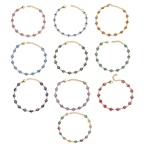 Pulsera Evil Eye De Acero Inoxidable Esmalte Cuentas Coloridas Cadena Ajustable Joyería Bohemia De La Suerte Mujer