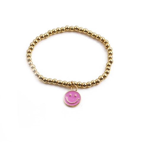 Pulsera De Cuentas De Cobre Chapado En Oro Con Colgante De Cara Sonriente De Esmalte Joyería Para Mujer