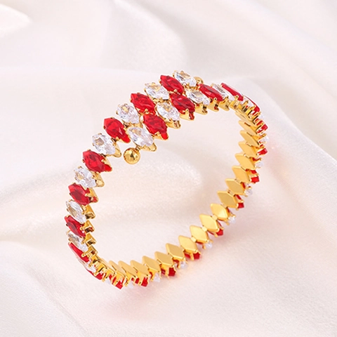 Bracciale In Acciaio Inossidabile Con Zircone Taglio Marquise Per Donna Dorato Colorato Moda Lusso Gioielli Mano