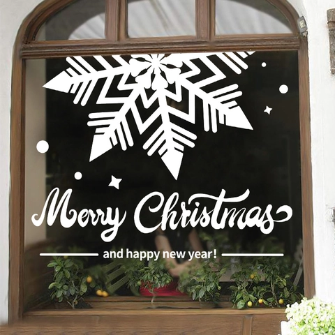 Christmas Window Stickers Snowflake Merry Christmas PVC Static Cling White Double Sided For Glass Mall Shop Decoration