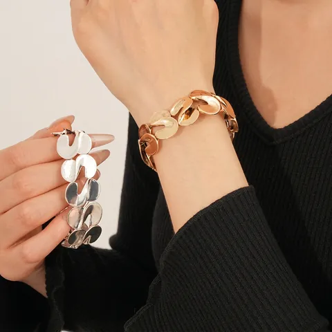 Pulsera Elástica De Empalme En Forma De S De Aleación Metálica Brazalete Grueso Texturizado Moda Minimalista Para Mujeres Joyería