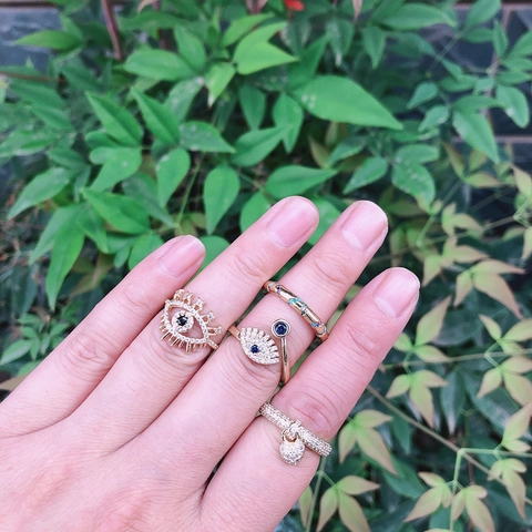 Evil Eye Ring Böhmischer Stil Vergoldetes Messing Mit Zirkonia Herzanhänger Verstellbarer Schmuck Für Damen
