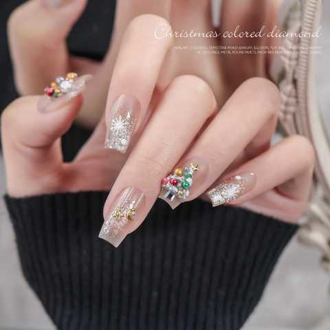 Décorations Pour Ongles De Noël Rivets Métalliques Mélangés Perles En Résine Étoile Lune Flocon De Neige Charms Manucure