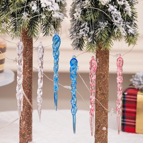 Christmas Icicle Ornaments Acrylic Spiral Twist Hanging Tree Decoration Clear Pink Blue Festive Winter Decor