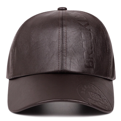 Men Baseball Cap PU Leather Warm Winter Outdoor Retro Brooklyn Letter Embossed Fashion Adjustable Solid Color
