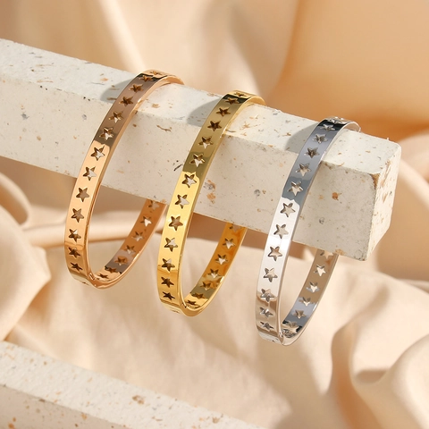 Star Hollow Bangle 18K Gold Plated Stainless Steel Pentagram Open Cuff Bracelet Minimalist Fashion Jewelry For Women