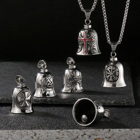 Collana Con Ciondolo A Campanella In Acciaio Inossidabile Vintage Per Uomo Vichingo Vegvisir Massonico Croce Ali Angelo Punk Biker Gioielli