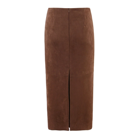 Falda Midi De Cintura Alta Para Mujer En Gamuza Sintética Color Sólido Ajustada Con Abertura Trasera Lápiz Chic