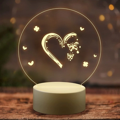Luce Notturna 3D In Acrilico A Forma Di Cuore USB LED Lampada Da Scrivania Incisa Regalo Per Sorella Mamma