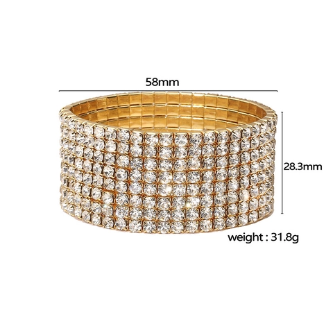 Brazalete de Cobre de Moda con Circonia de Varias Filas para Mujer Brazalete Elástico Lujoso Accesorios de Joyería Brillante