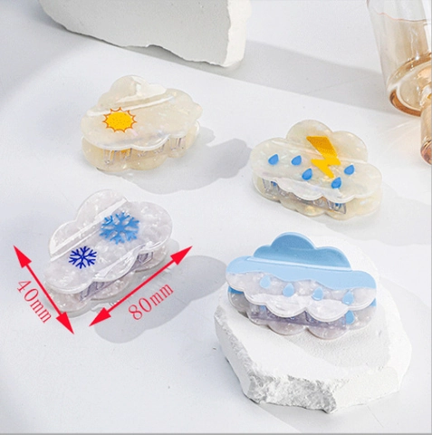Grande Pince À Cheveux Nuage En Acétate Motifs Météo Soleil Goutte De Pluie Flocon De Neige Pour Femmes Accessoire