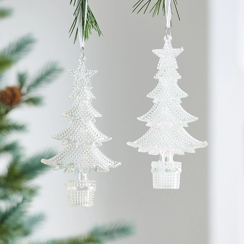 Ornements Suspendus De Noël En Acrylique Irisé Pendants D'arbre Transparents Colorés Décor De Fête Cloches Papillon