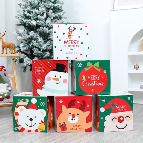 Scatole Regalo Di Natale Carta Quadrato Cartone Babbo Natale Pupazzo Di Neve Renna Motivo Decorazione Festa Vetrina