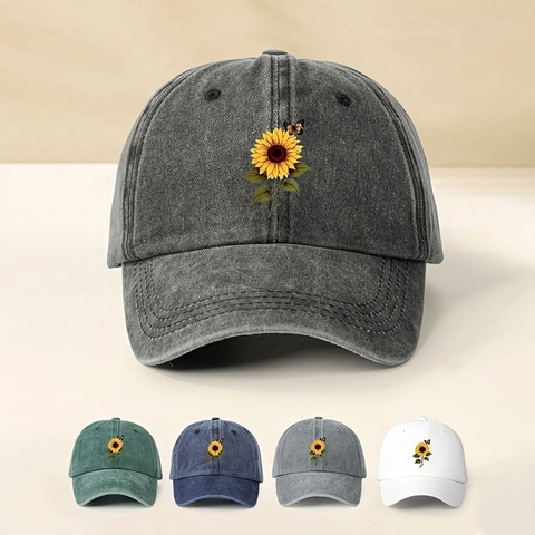 Casquette De Baseball En Coton Lavé Tournesol Papillon Vintage Ajustable Chapeau De Soleil Visière Courbée Femmes Hommes