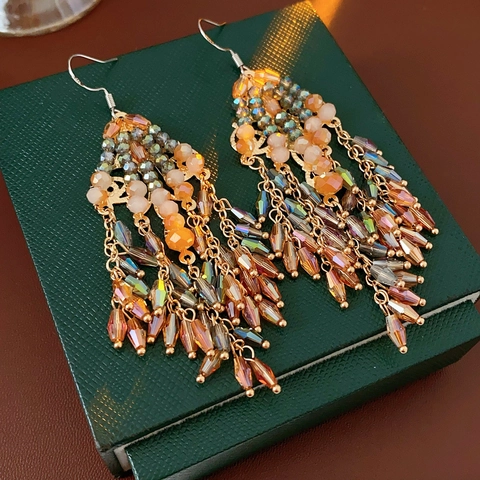 Orecchini Pendenti Con Nappine Boho Vintage Per Donna Stile Etnico Con Perle Di Vetro E Perno In Argento