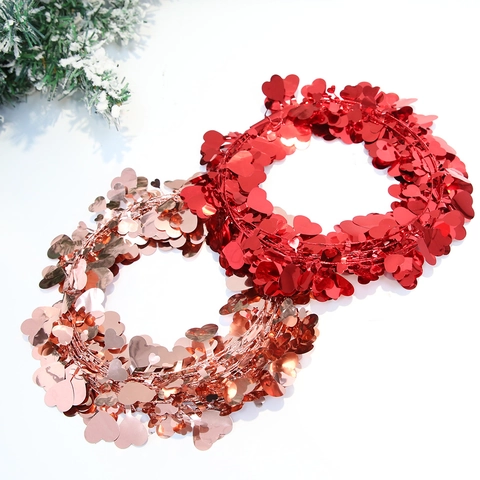 Valentine Day Heart Shaped Tinsel Garland Rose Gold Red Pink Heart Wreath For Wedding Anniversary Party Home Window Door Wall Decoration