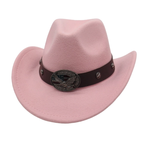 Chapeau De Cowboy Occidental Feutre Polyester Style Ethnique Rétro Avec Boucle D'aigle Bande En Similicuir Rivets Étoiles
