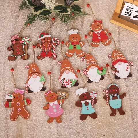 Colgantes de Madera de Navidad Hombre de Jengibre Gnomo Adorno de Navidad para Decoración de Árbol de Navidad Hogar