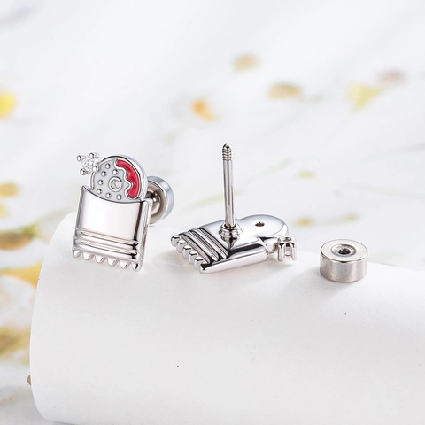 Oorkraakbeen Stud Roestvrij Staal Emaille Frietjes Vorm Zirkoon Ingelegd Schroefsluiting Piercing Sieraden Schattig Mode Voor Vrouwen