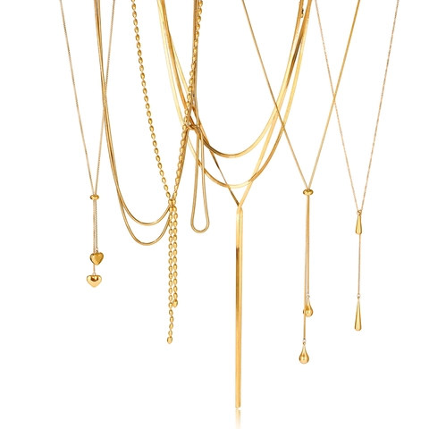 Elegant Stainless Steel Y Necklace Long Sweater Chain For Women Waterproof Hypoallergenic Heart Water Drop Pendant Jewelry