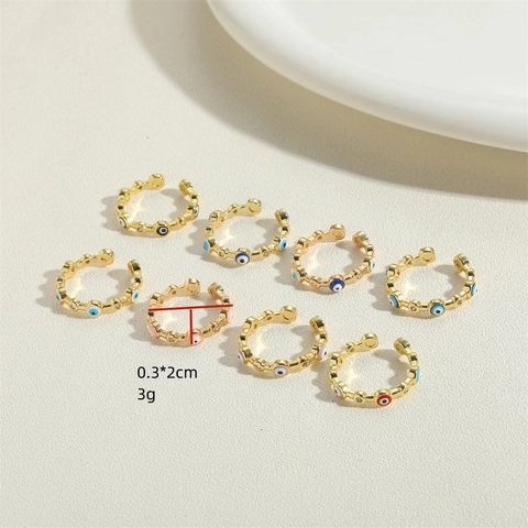 Böser Blick Verstellbarer Offener Ring Kupfer 14K Vergoldet Emaille Zirkonia Retro Schmuck Für Damen