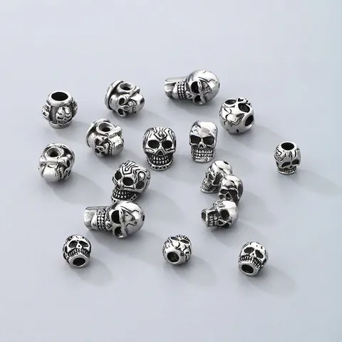 Skull Head Spacer Beads Stainless Steel Punk Gothic Retro Silver DIY Bracelet Necklace Jewelry Making Halloween