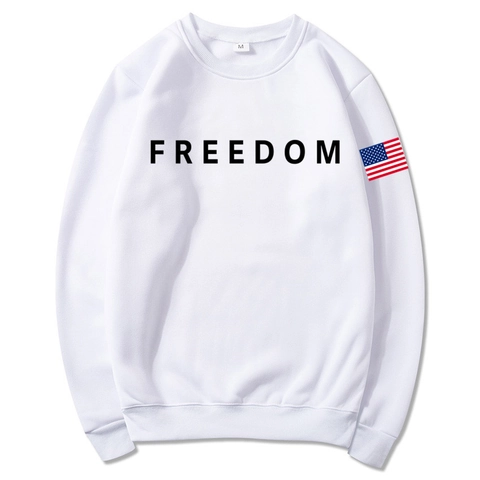 Sudadera Con Capucha Hombre Estampado Letras Freedom Manga Larga Forro Polar Casual Con Parche Bandera Pulóver