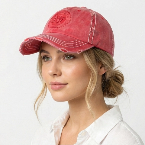 Gorra De Béisbol De Algodón Lavado Retro Distressed Dad Hat Con Bordado NY Agujeros Costuras En Contraste Ajustable Unisex