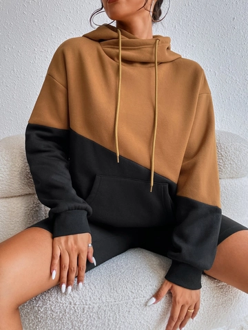 Women Color Block Hoodie Oversized Long Sleeve Pullover With Drawstring Kangaroo Pocket Streetwear Casual Top