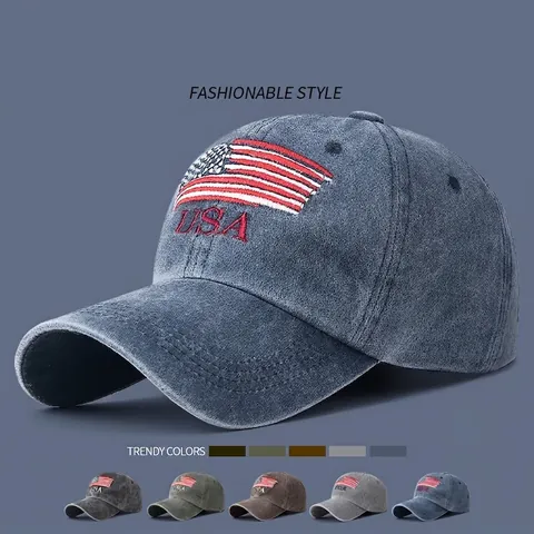 Cappello Da Baseball In Cotone Lavato Ricamo Bandiera USA Vintage Distressed Regolabile Retro Casual Cappello Da Sole